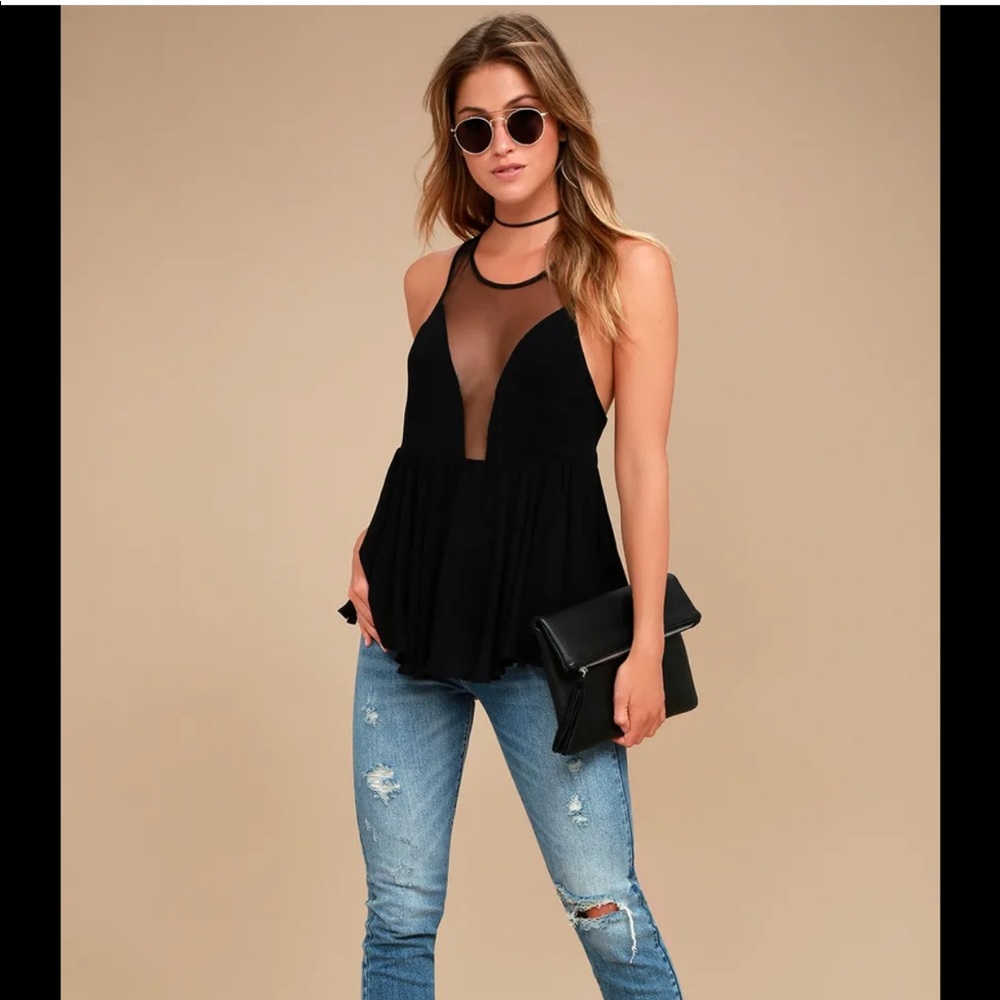 FREE PEOPLE Black Marble Illusion Peplum Racerback Tank sz M